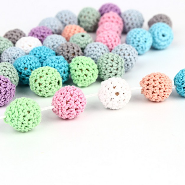 16mm 10pcs Crochet Round Wooden Beads Handmade  Ball Can Chew DIY Nursing Jewelry Organic Teething Beads Bracelet Beads