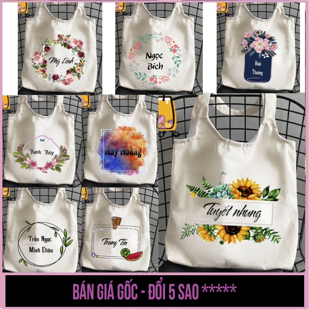 Túi vải canvas, QUAI TRÒN có khóa kéo in TÊN CỦA BẠN theo yêu cầu - Săn Nón Đẹp