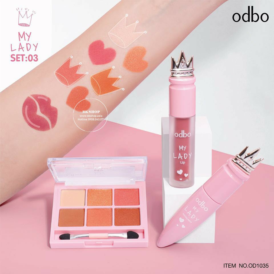 [ An Toàn - Tone Hồng Đào ] Set Phấn Mắt - Mascara - Son Odbo My Lady OD1035