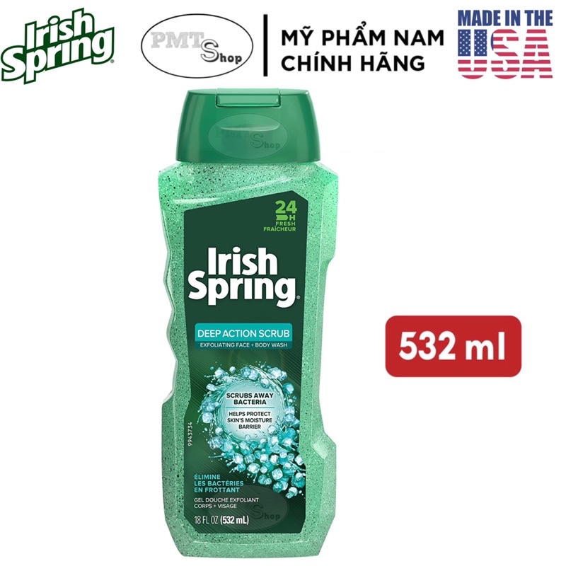 Sữa Tắm nam Irish Spring 532ml Original | Deep Action Scrub | 5in1