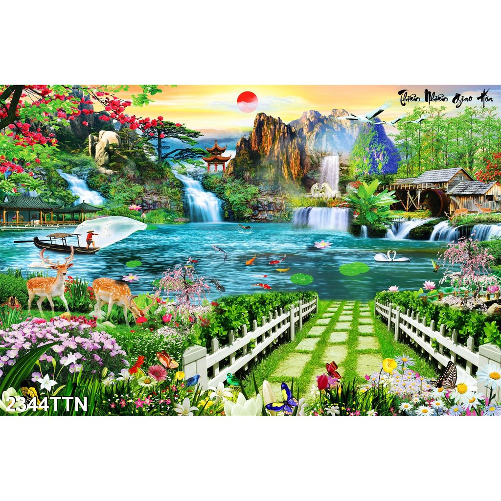 TRANH DÁN TƯỜNG 3D SƠN THUỶ HỮU TÌNH THÁC NƯỚC ĐẸP NHIỀU MẪU - TRANH NON NƯỚC HỮU TÌNH