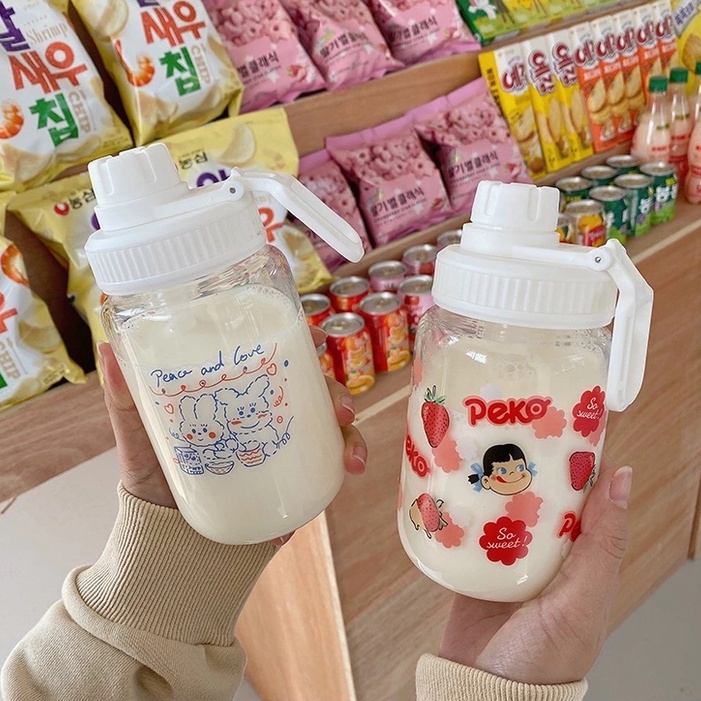 Bình Nước Thủy Tinh Peace Love n Peko (không kèm dây đeo)