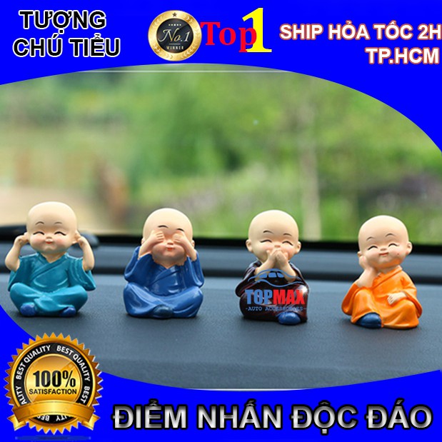 Bộ tượng 04 chú tiểu ngộ nghĩnh trang trang trí trên xe ô tô, bàn làm việc đầy ý nghĩa