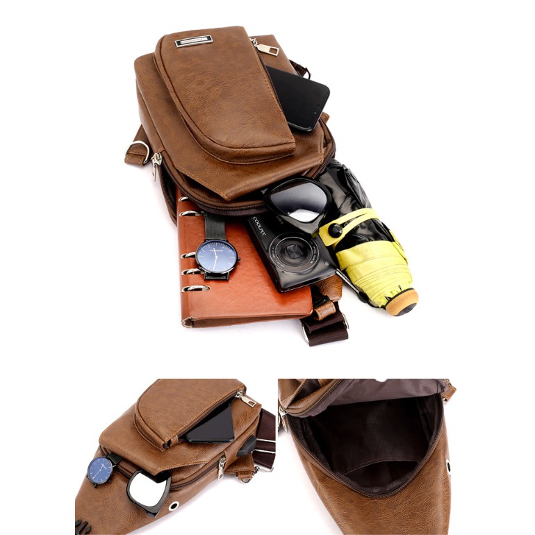 Túi đeo chéo nam da pu Hàn Quốc tích hợp tai nghe sạc pin tiện dụng - Túi chéo nam TC45 | BigBuy360 - bigbuy360.vn