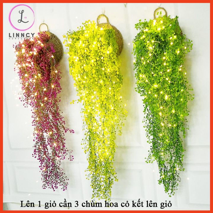 Hoa giả- Chùm hoa cỏ rũ treo tường dài 80cm nhiều màu trang trí nhà cửa (bán rời 1 chùm hoặc kèm giỏ)