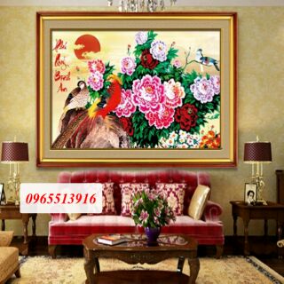 Tranh đính đá hoa mẫu đơn tuyệt đẹp 75x50cm
