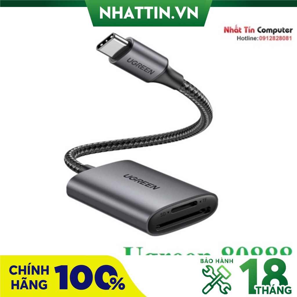 Đầu đọc thẻ SD/TF chuẩn USB 3.1 Type-C Ugreen 80888 vỏ nhôm cao cấp
