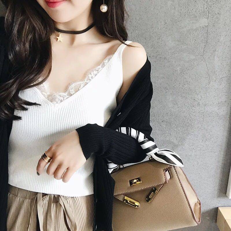 Áo hai dây len tăm phối ren siêu xinh