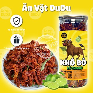 Khô bò sợi dài lá chanh đóng hộp 300g đồ ăn vặt dudu ngon lại rẻ