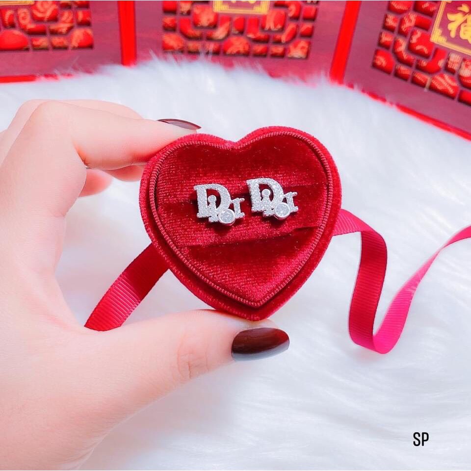 Bông tai nữ bạc thật, bông tai chữ Di-or đính đá sang chảnh - Kho sỉ bạc Nhất Linh