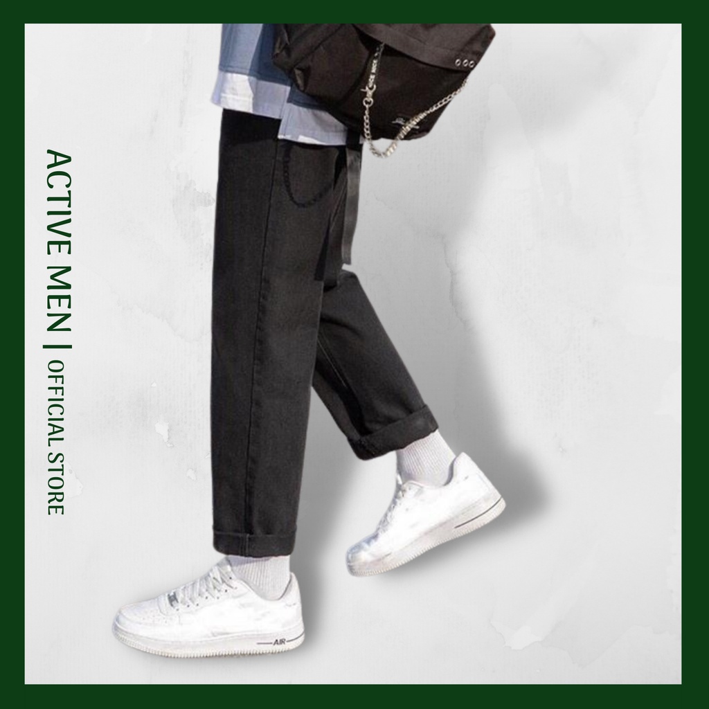 Quần baggy jean trơn, quần bò nam xanh đen ống đứng hottrend hàn quốc 2023