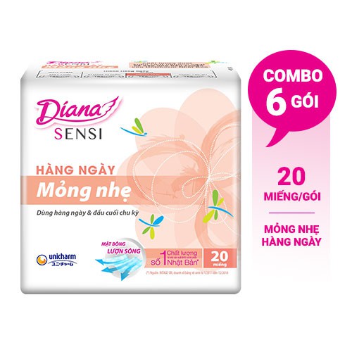 Bộ 6 gói Băng vệ sinh Diana hàng ngày Sensi Slim mỏng nhẹ gói 20 miếng