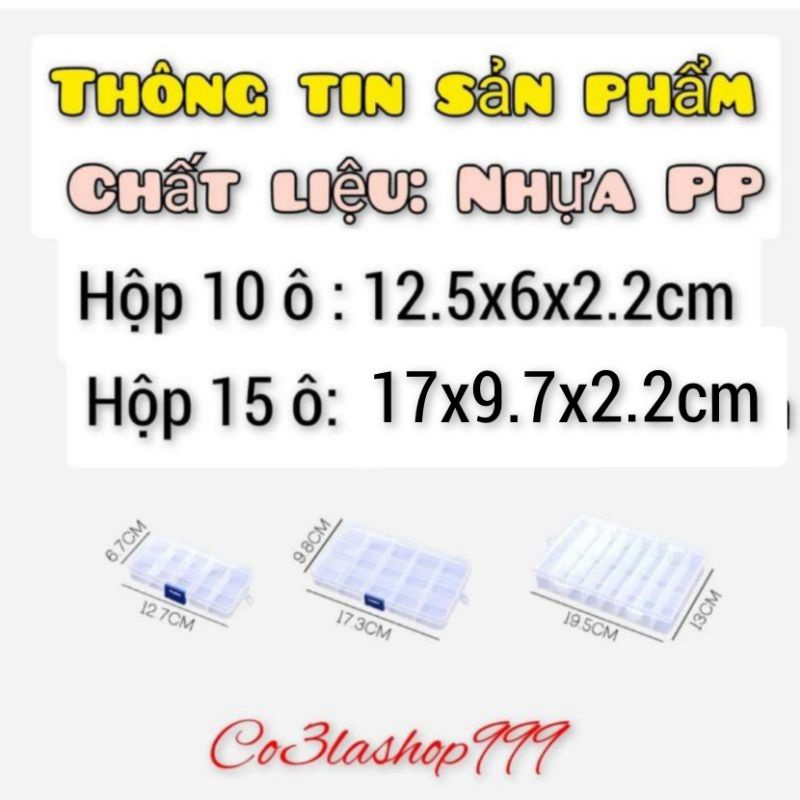 Hộp nhựa PP trong suốt nhiều ngăn, đựng phụ kiện tóc, đá nail, có thể tháo rời các ô