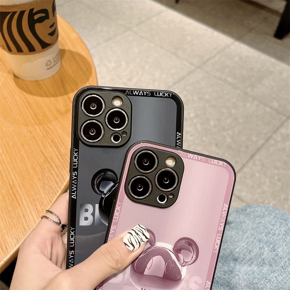 Ốp Điện Thoại Mặt Kính Hình Vuông Họa Tiết Hoạt Hình Cho iPhone 13 12 11 Pro Max XS Max XR X 7 Plus 8 8Plus