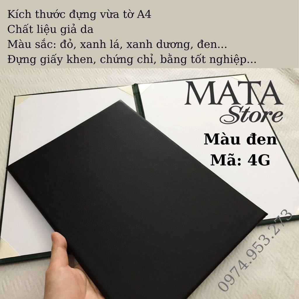 Bìa ký kết giả da kẹp bằng khen tốt nghiệp chứng nhận chứng chỉ giấy khen A4 đẹp sang trọng MataStore