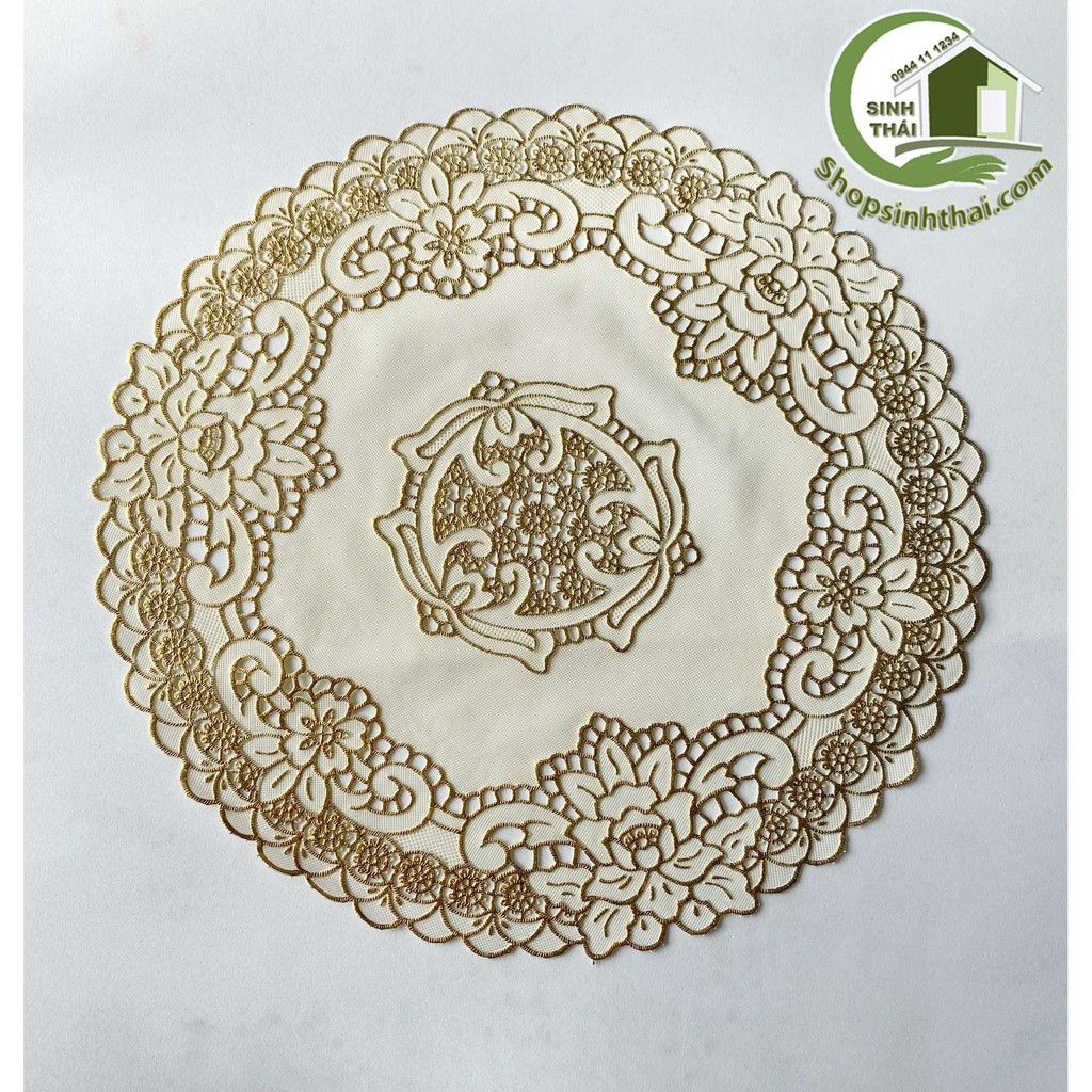 Tấm lót lọ bình hoa hình TRÒN VÀNG VỪA 30cm - lót bình trà, lót ly, lót trang trí chén dĩa, bằng nhựa, ren hoa