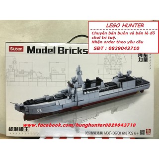 Bộ lắp ráp Lego Army Mô hình tàu chiến Type 55 Khu trục hạm Sluban B 0700