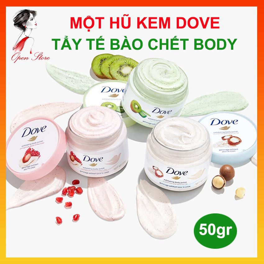 Tẩy Tế Bào Chết Dove, Từ Lựu Kiwi 50gr, Dưỡng Da, Tẩy Tế bào Chết Toàn Thân, Tẩy Tế Bào Chết Body, OPEN STORE