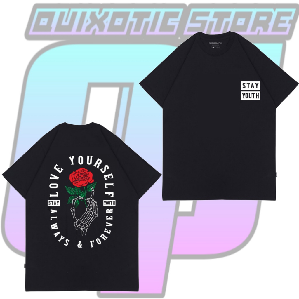 Áo thun nam ngắn tay in chữ Distro Rose Stay Youth 2021