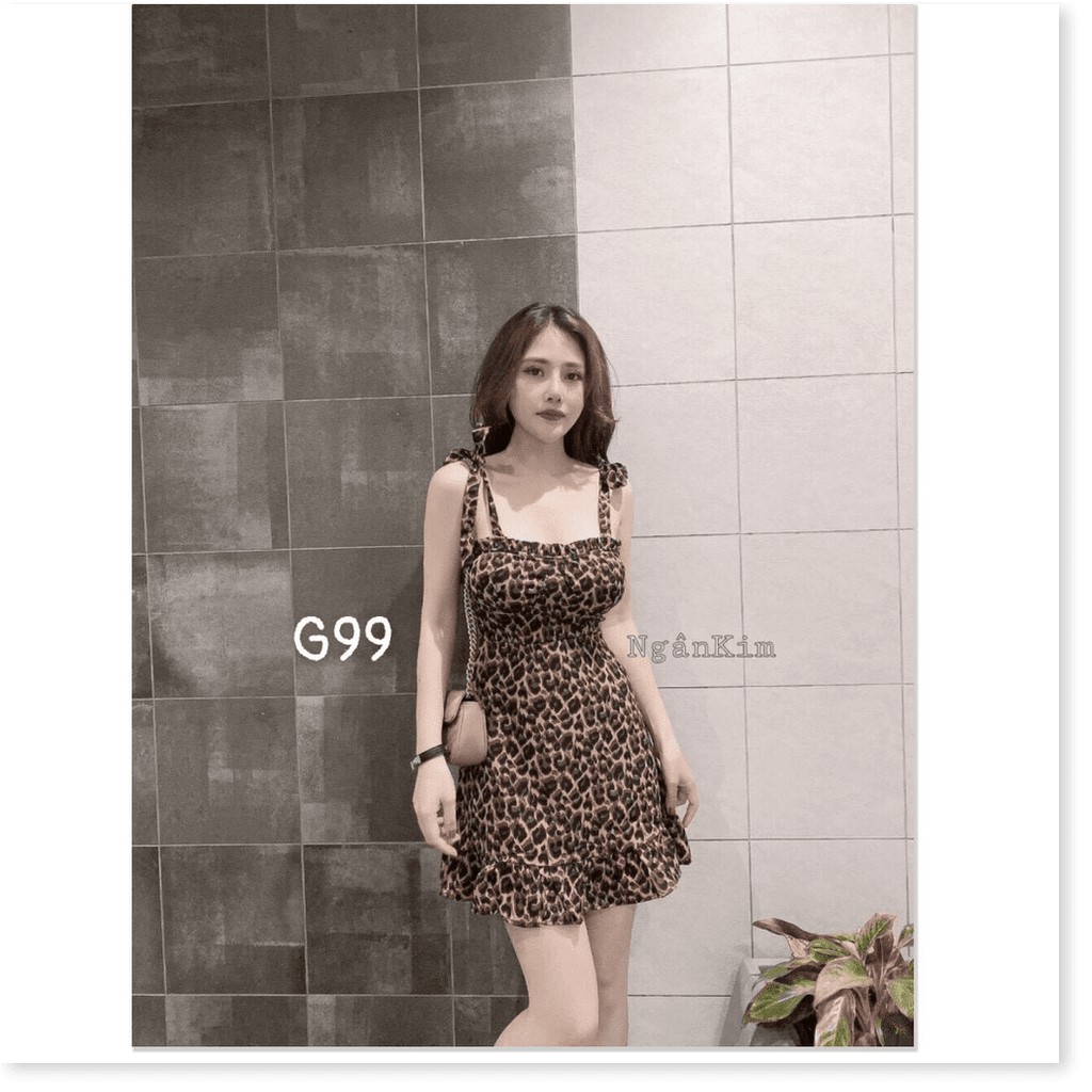 Đầm nữ 2 dây cột vai dáng xòe da beo cao cấp đuôi cá