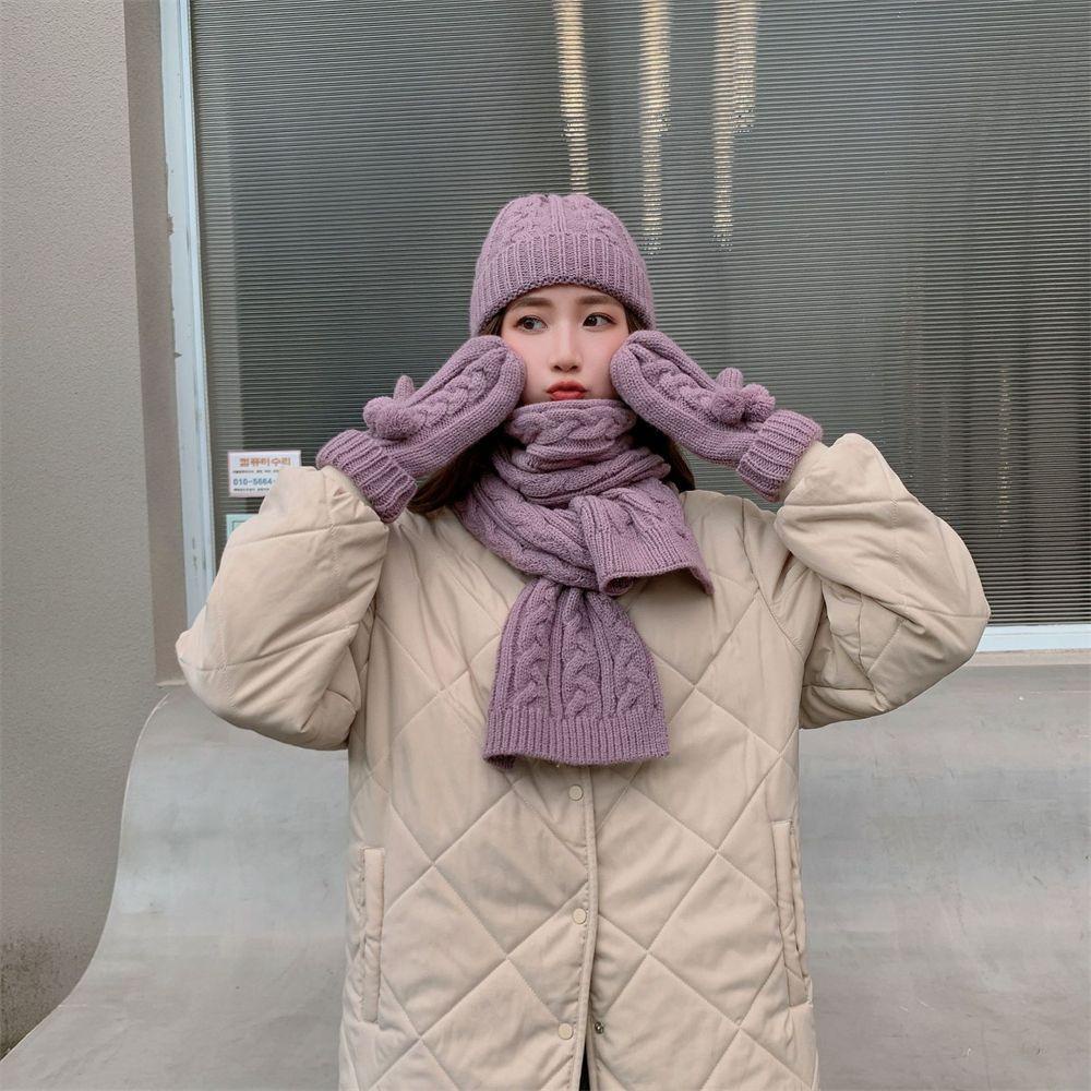 Set Mũ beanie Kèm Găng Tay Và Găng Tay Giữ Ấm Mùa Đông Cho Nữ