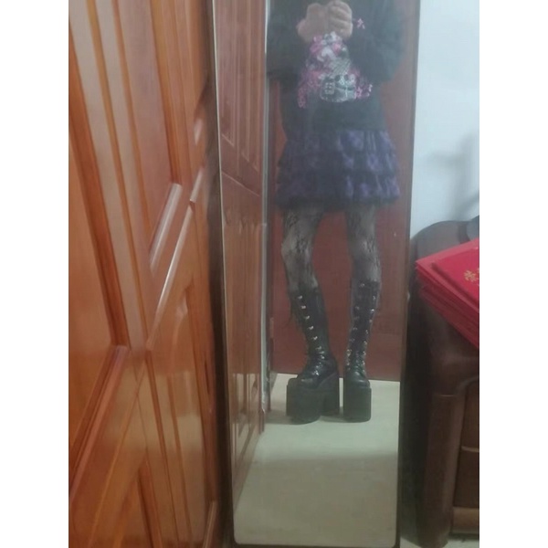 Boot chiến binh cosplay, giày da gothic đế dày, đế bánh mì khủng lolita platform