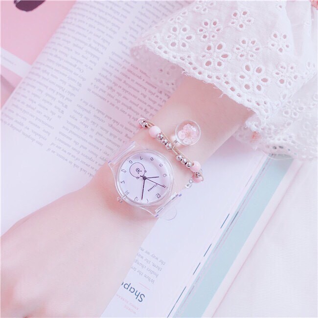 Đồng hồ thời trang nữ Ulzzang dây nhựa trong suốt QA459