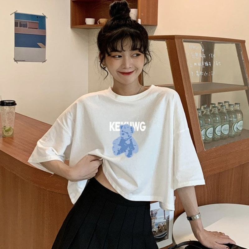 Pure Color New Casual T-shirt Women Korean Loose Short Short-sleeved Tops