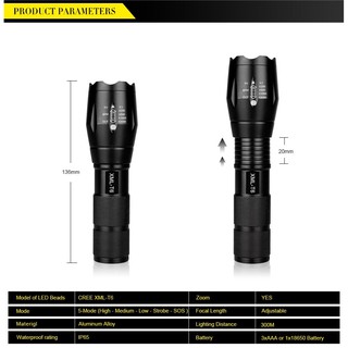 Đèn pin siêu sáng chống nước xtml-6 pro tặng kèm 1 pin+1 sạc+1 đốc để pin aaa