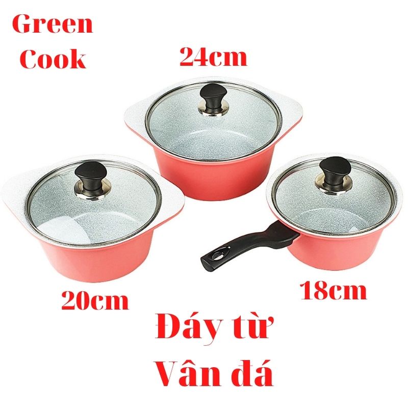 Nồi đúc ceramic vân đá Green Cook đáy từ  - Hàng chính hãng