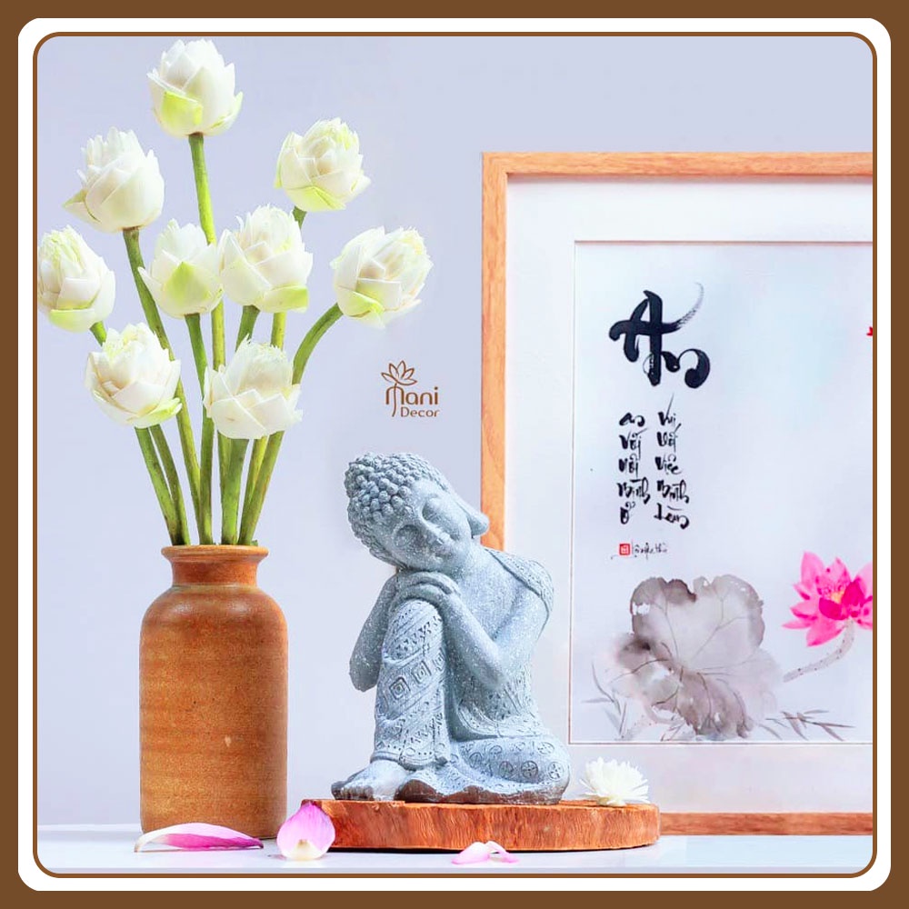 Tượng phật an nhiên giả đá cao 23cm, dùng decor trang trí nhà cửa, sân vườn, ban công - MANI DECOR