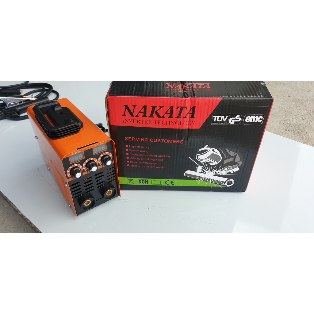 Máy hàn que mini NAKATA ARC 250A 6 tụ, hàn que 3.2 ly, máy nhỏ gọn, tiết kiệm điện, tặng mo hàn, búa gõ xỉ bảo hành 12t