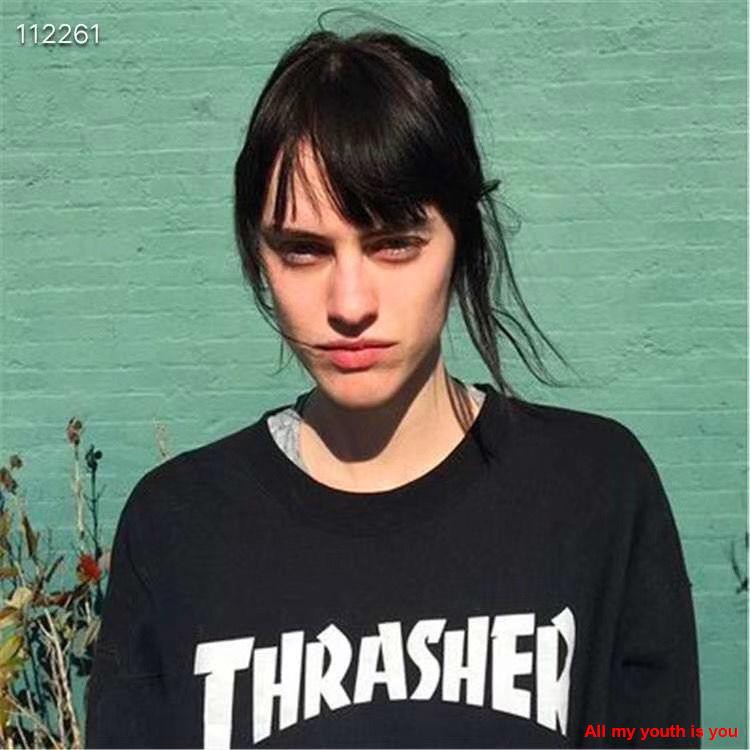 [Chụp ảnh thật 💕]Áo        European and American tide brand thrasher classic print short Sleeve female ins pure cotton loose couple men women half tee