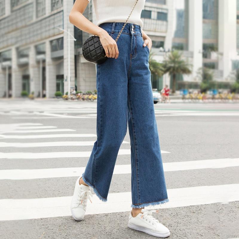 Quần jean ống suông lưng cao phong cách Retro Hàn Quốc trẻ trung