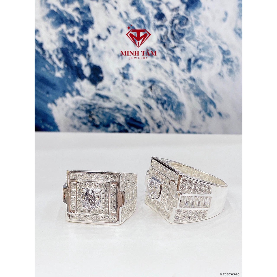 Nhẫn bạc nam đính đá kim cương nhân tạo nạm đá xung quanh bạc 950 cao cấp-Minh Tâm Jewelry