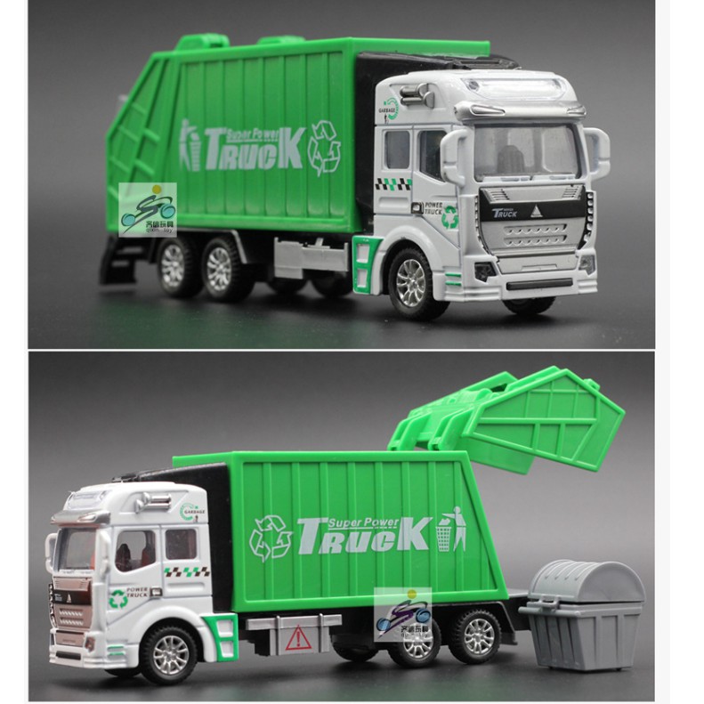 Xe ô tô chở rác đồ chơi trẻ em tỉ lệ 1:48 chạy cót đầu xe bằng kim loại