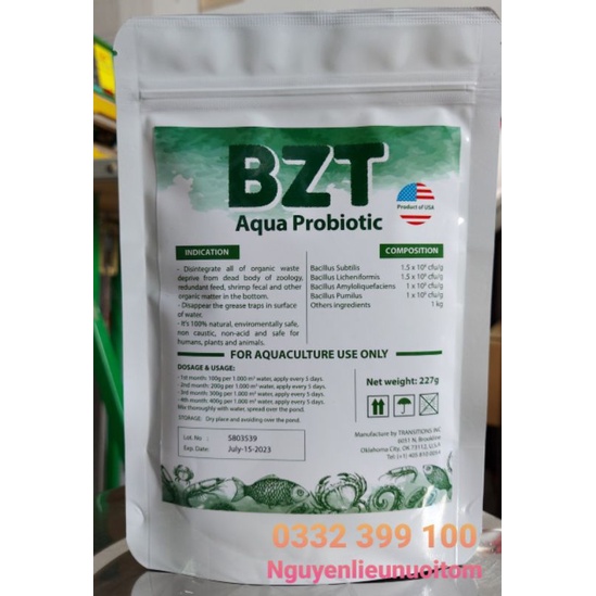 Vi Sinh BZT Xử Lý Nước - Đáy Phân Hủy Bùn ,KHỬ mùi Hôi#bzt 227g