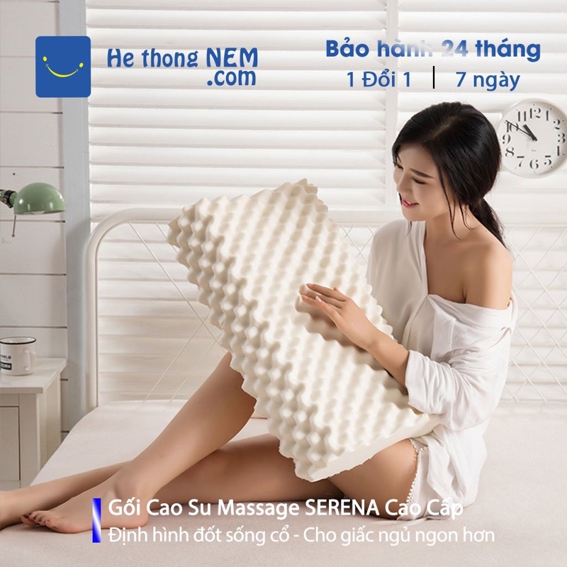 Gối Ngủ Ngon Cao Su MASSAGE SERENA Cao Cấp Gối Cao Su Non Người Lớn Thoái Hóa Đốt Sống Cổ