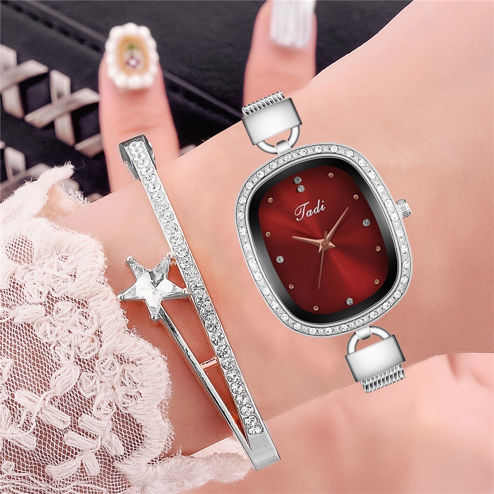 Đồng hồ analog máy quartz dây lưới mạ bạc dành cho nữ