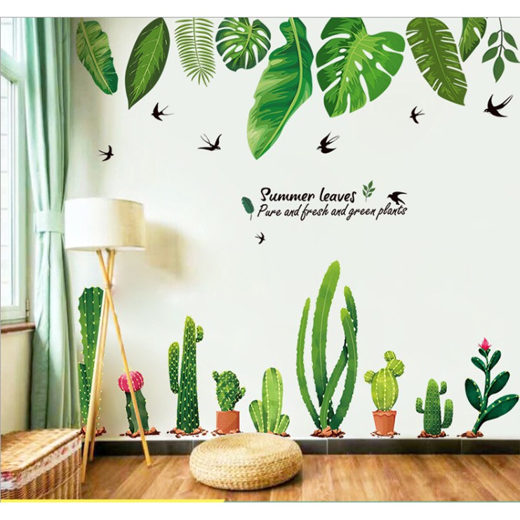 [LOẠI 1] Decal trang trí tường decor nhà cửa sáng tạo - combo decal giàn lá và xương rồng DCX05165 AmyShop