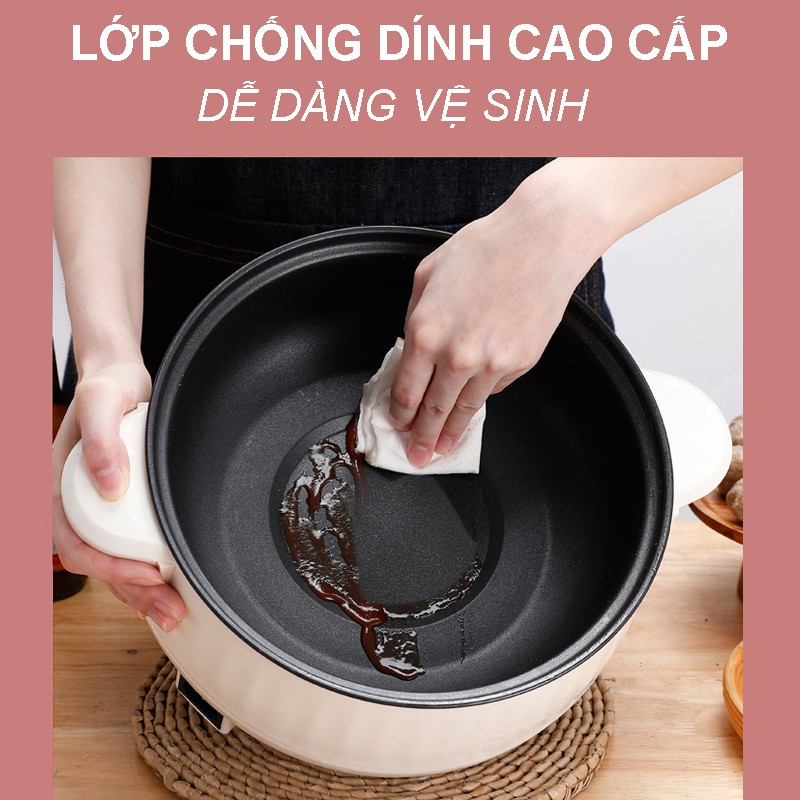 Nồi Lẩu Mini - Nồi Lẩu Điện Mini Kèm Giá Hấp Đa Năng Chống Dính Tiện Lợi Bảo Hành 6 Tháng Tặng Kèm 7 Món Quà