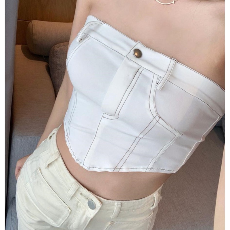 Áo Ống Denim Thời Trang Mùa Hè Quyến Rũ Cho Nữ