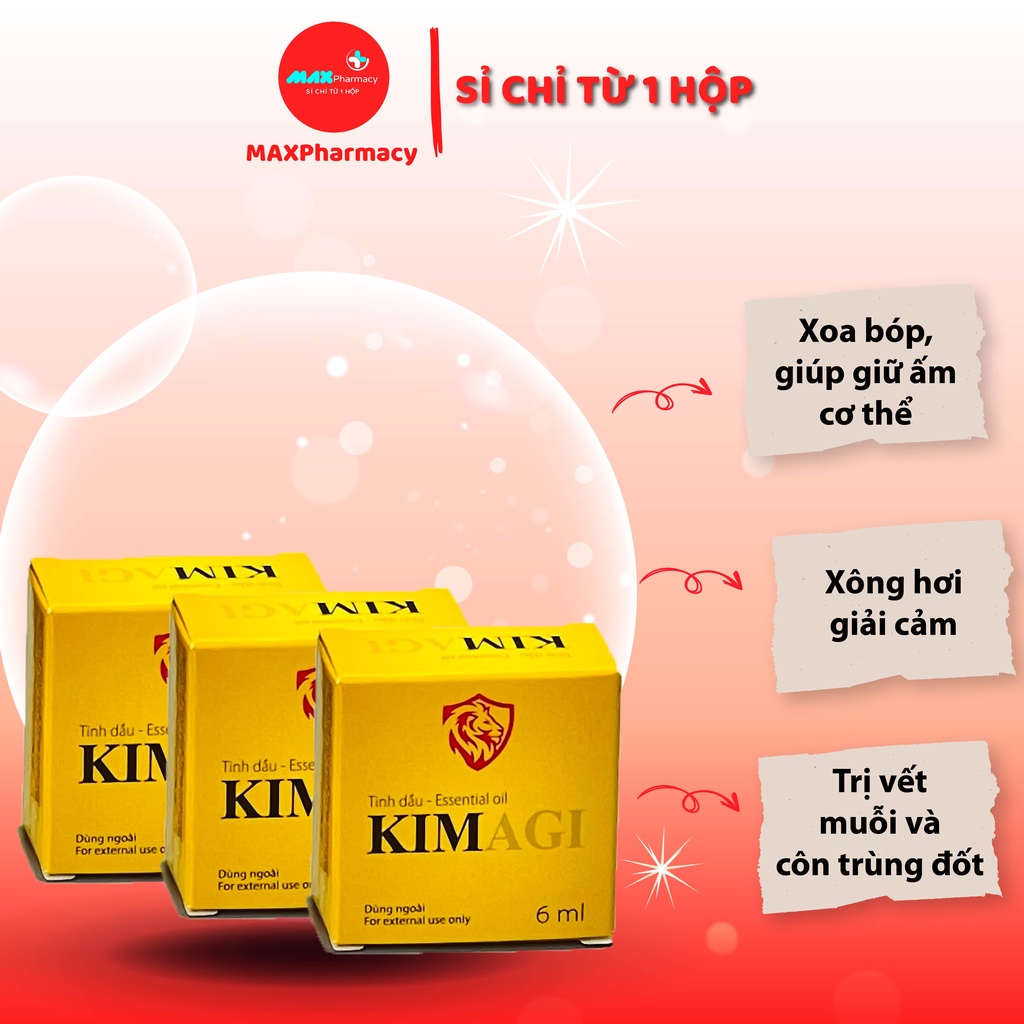 HỘP 10 CHAI Dầu gió KIM Agi Herbal nước vàng Hương thơm thư giãn, Giữ ấm cơ thể 6ml - MAXpharmacy