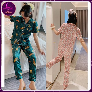 Bộ Đồ Ngủ Hè Áo Cộc Quần Dài- Chất Lụa, Không Bai, Không Xù