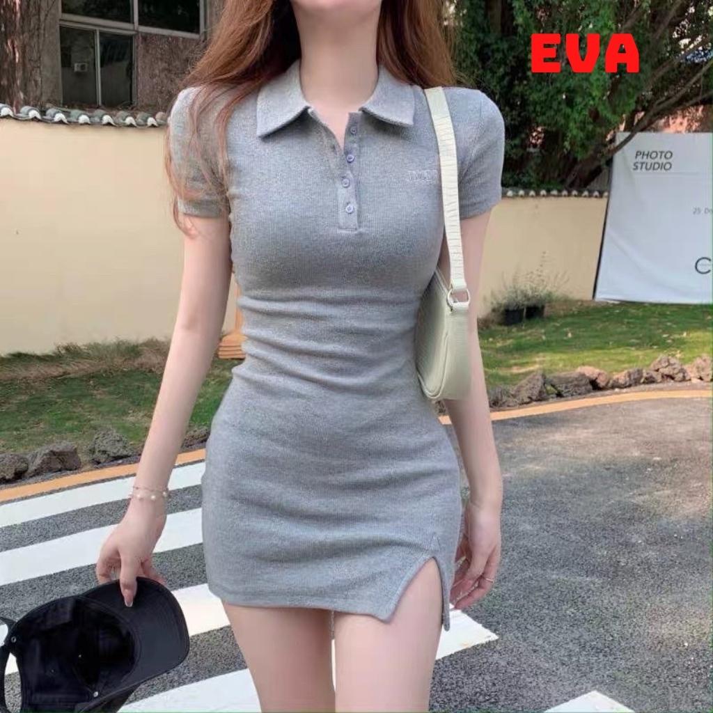 Đầm body cổ polo xẻ trước DBD02 EVA chất thun gân tâm tốt dáng váy ôm quyến rủ tinh tế xịn xò
