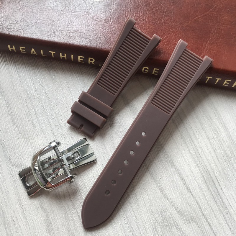Tương thích với đồng hồ silicone có rãnh đặc biệt PP Patek 5711 5712G Nautilus với vòng đeo tay nam 24mm màu đen xanh nâu