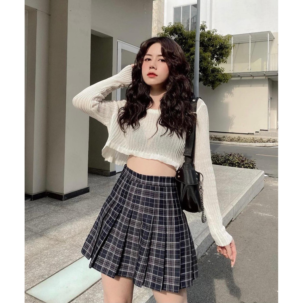 [Mã WASKT304 giảm 15% tối đa 30K đơn 99K] Set áo croptop đũa + chân váy xếp ly sọc