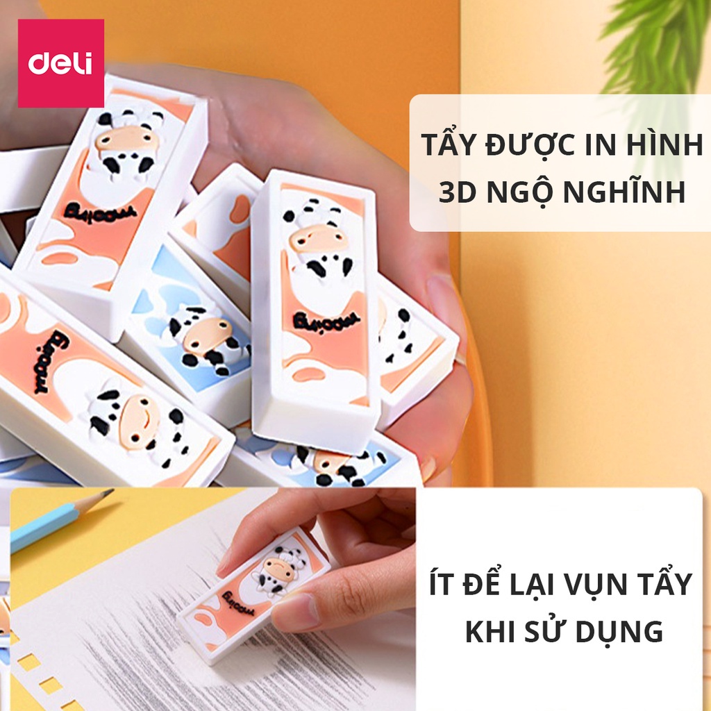 Tẩy hình 3D bò sữa Deli - mền dẻo chắc chắn, ít vụn - Xanh dương/ Cam - 71119 - vpp Diệp Lạc (sỉ/lẻ)