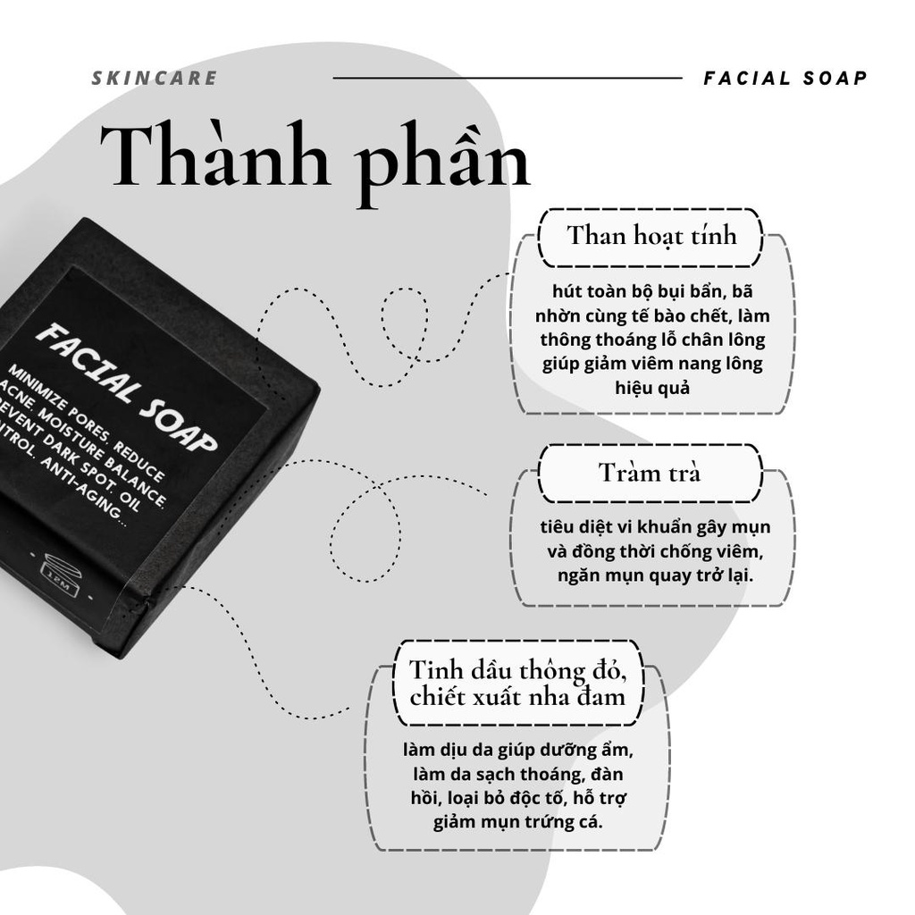 FACIAL SOAP D69S - bánh xà bông than tre giảm mụn, mờ thâm, giảm viêm nang lông dành cho mặt và bod