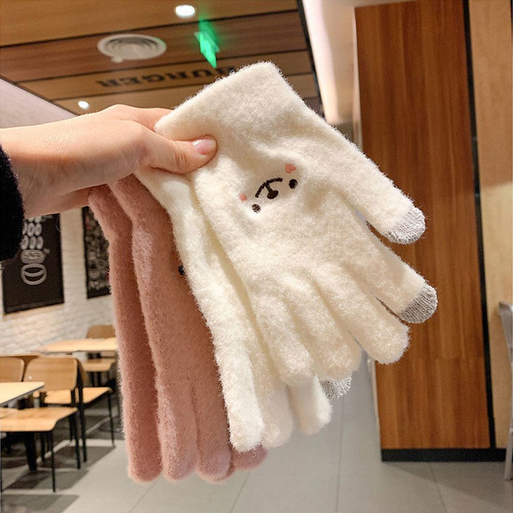 Găng tay len cashmere dày dặn giữ ấm mùa đông thiết kế dễ thương có thể dùng màn hình cảm ứng cho nữ